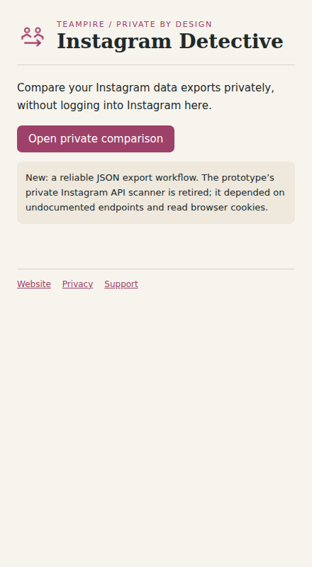 Instagram Detective extension interface
