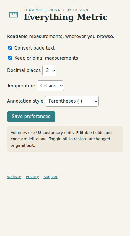 Everything Metric extension interface
